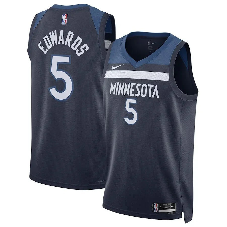Minnesota Timberwolves Anthony Edwards #5 Icon Edition Jersey - Navy Blue